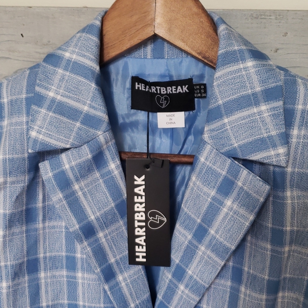 ASOS Heartbreak Longline Blazer in Blue Check US Size 4 NWT NEW - Picture 10 of 17